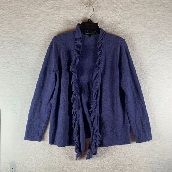 Jones New York Women's Cashmere Purple Ruffle Cardigan Sweater Size M 8643‎ - Picture 1 of 8